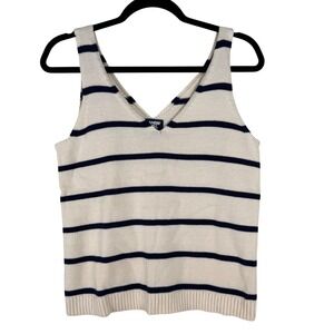 Lands' End‎ Drifter Striped Knit Tank Top Cream Navy Preppy Sleeveless Casual Sm